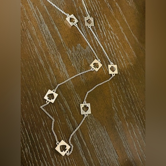 Classic Kate Spade Silver Scatter Square Spades long Necklace - Picture 1 of 5